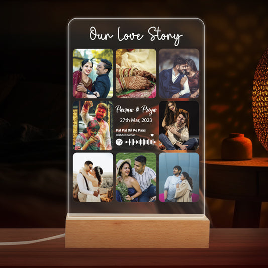 Custom 8-Photo With Spotify Music Code LED Night Lamp Gift for Family, Friends, Couples, Colleagues on Birthday, Anniversary, Wedding - NL0001