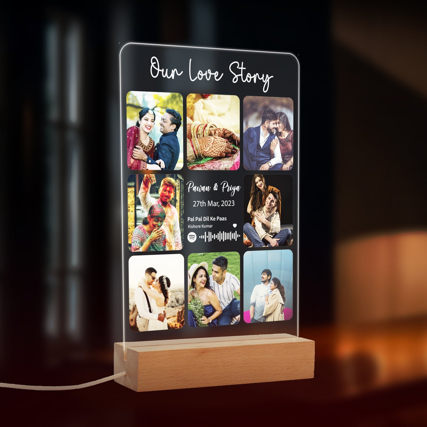 Custom 8-Photo With Spotify Music Code LED Night Lamp Gift for Family, Friends, Couples, Colleagues on Birthday, Anniversary, Wedding - NL0001