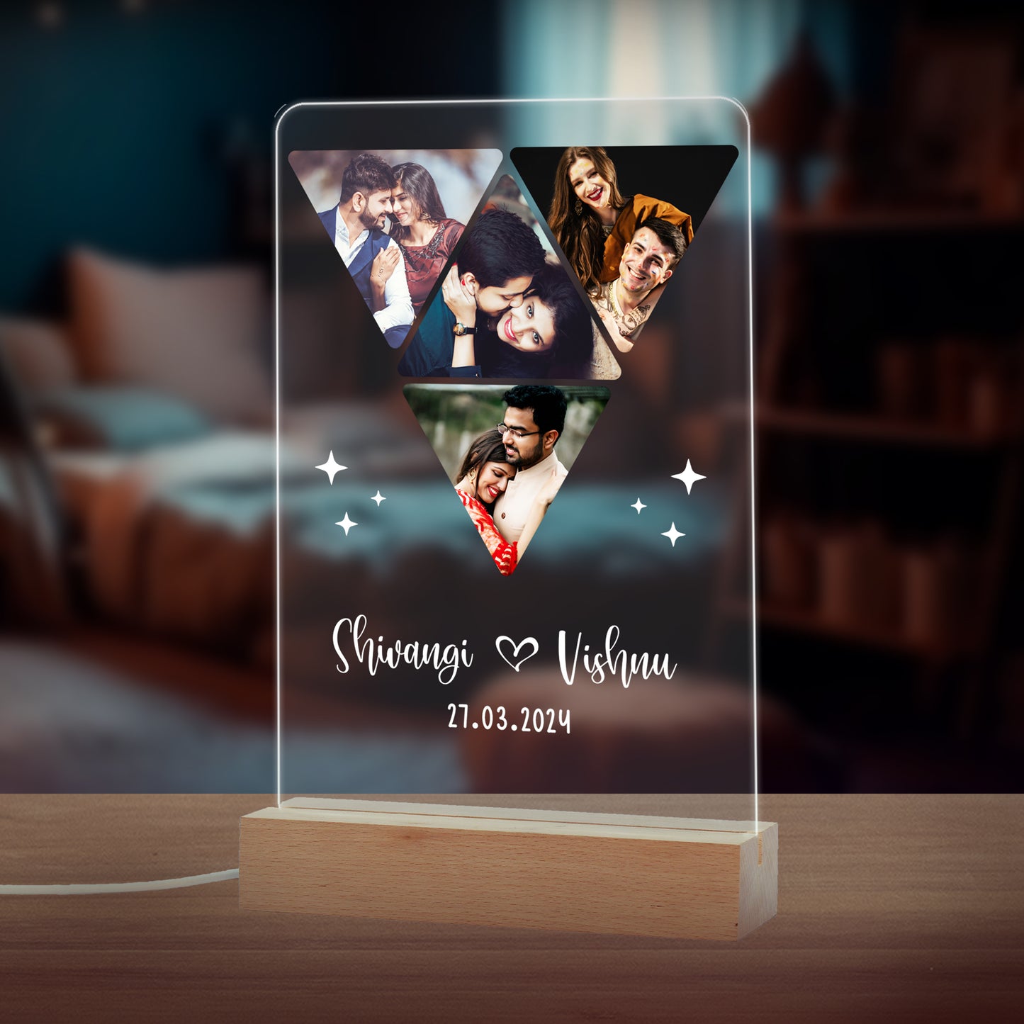 Custom 4-Photo, Name and Date LED Night Lamp Gift for Family, Friends, Couples, Colleagues on Birthday, Anniversary, Wedding - NL0002