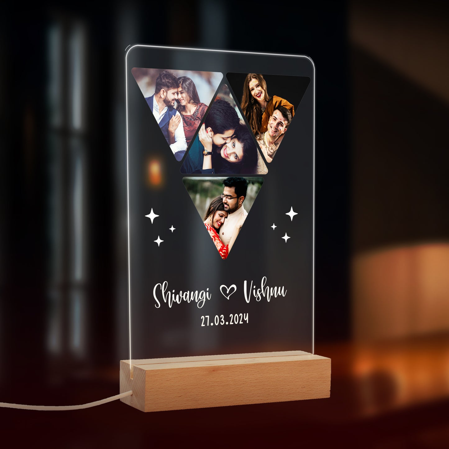 Custom 4-Photo, Name and Date LED Night Lamp Gift for Family, Friends, Couples, Colleagues on Birthday, Anniversary, Wedding - NL0002