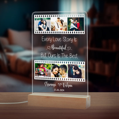 Custom 6-Photo, Name and Date LED Night Lamp Gift for Family, Friends, Couples, Colleagues on Birthday, Anniversary, Wedding - NL0003