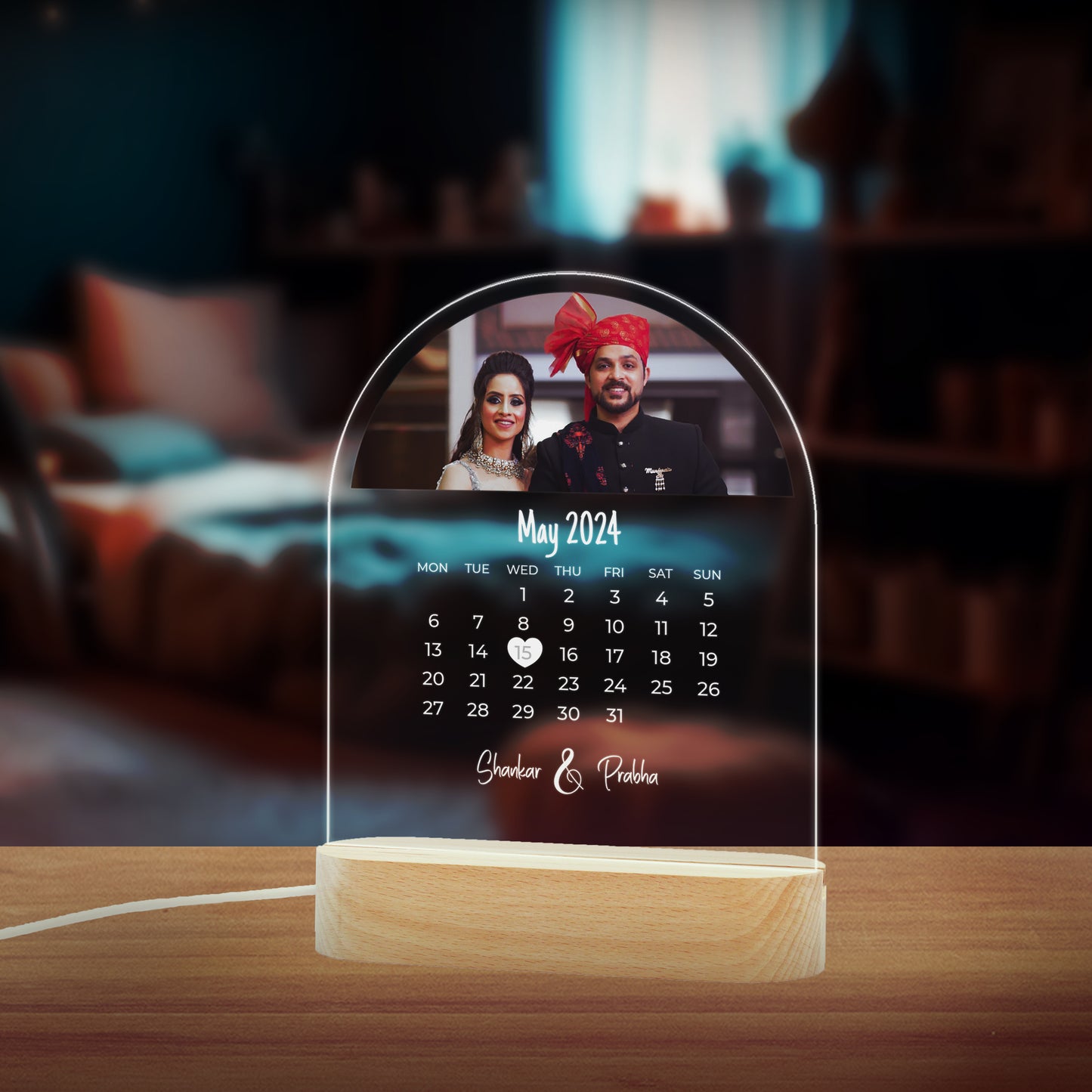 Custom Photo Month, and Date Calendar LED Night Lamp Gift for Family, Children on Birthday, Anniversary - NL0010