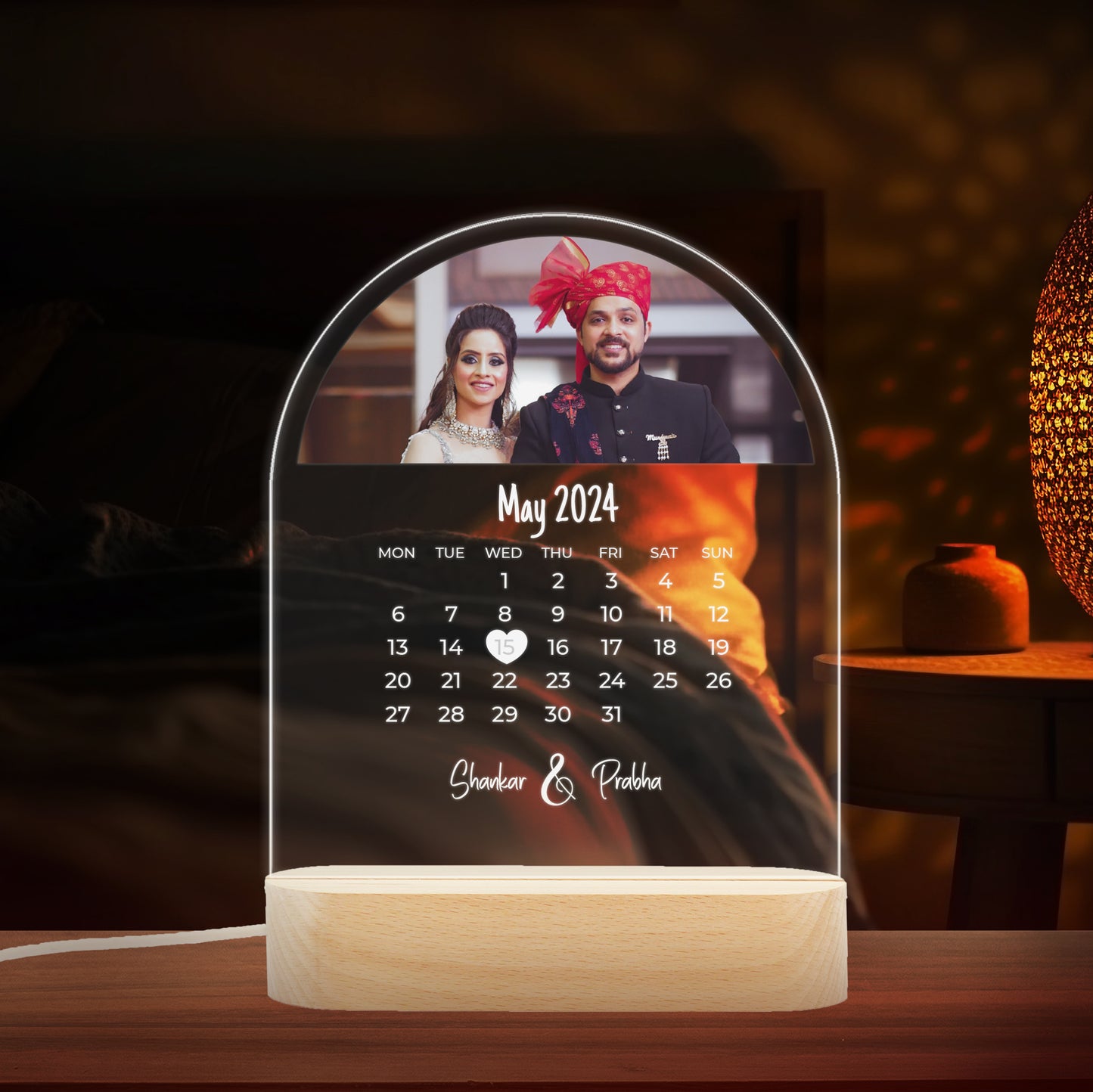 Custom Photo Month, and Date Calendar LED Night Lamp Gift for Family, Children on Birthday, Anniversary - NL0010