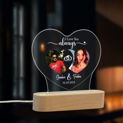 Custom Couple Photo, Name Date LED Night Lamp Gift for Family, Friends, Couples, Colleagues on Birthday, Anniversary, Wedding - NL0011