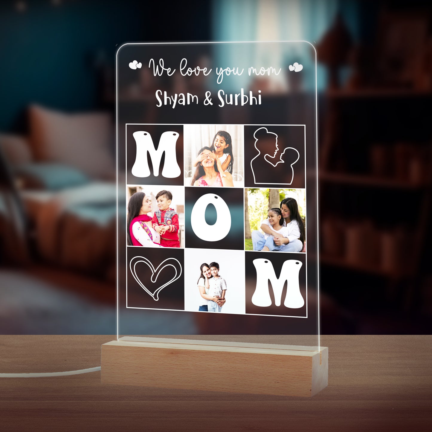 Custom 4-Photo, and Name LED Night Lamp Gift for Mother, Aunt and Woman On Mother's Day - NL0018