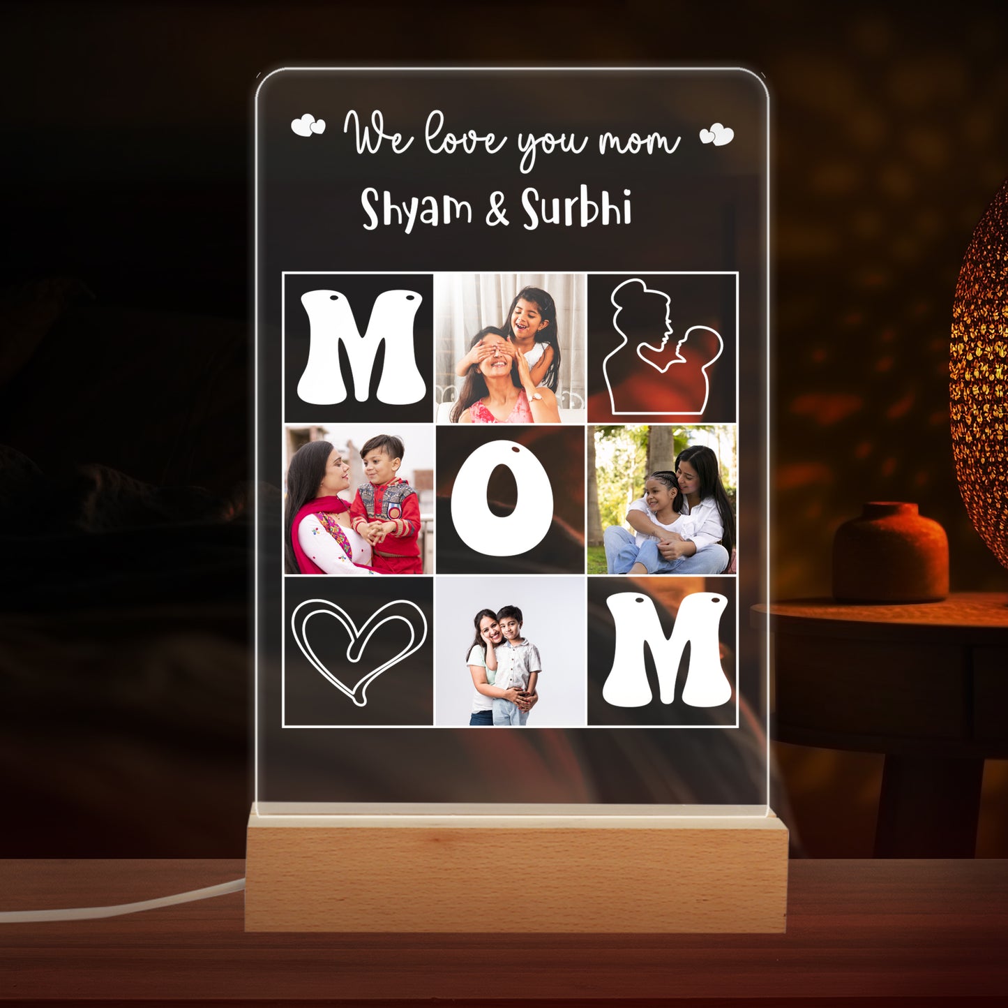 Custom 4-Photo, and Name LED Night Lamp Gift for Mother, Aunt and Woman On Mother's Day - NL0018