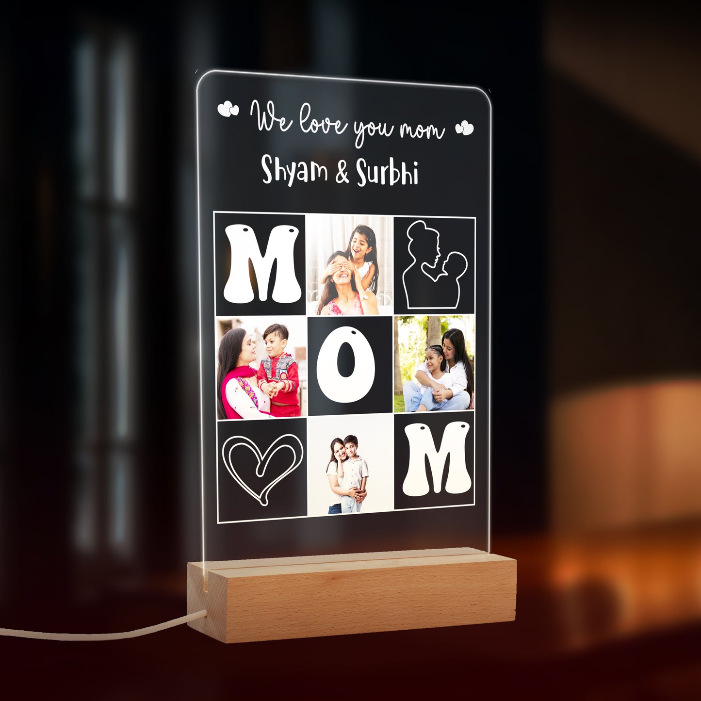 Custom 4-Photo, and Name LED Night Lamp Gift for Mother, Aunt and Woman On Mother's Day - NL0018