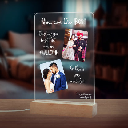 Custom 2-Photo, Name, and Date LED Night Lamp Gift for Family, Friends, Couples, Colleagues on Birthday, Anniversary, Wedding - NL0030