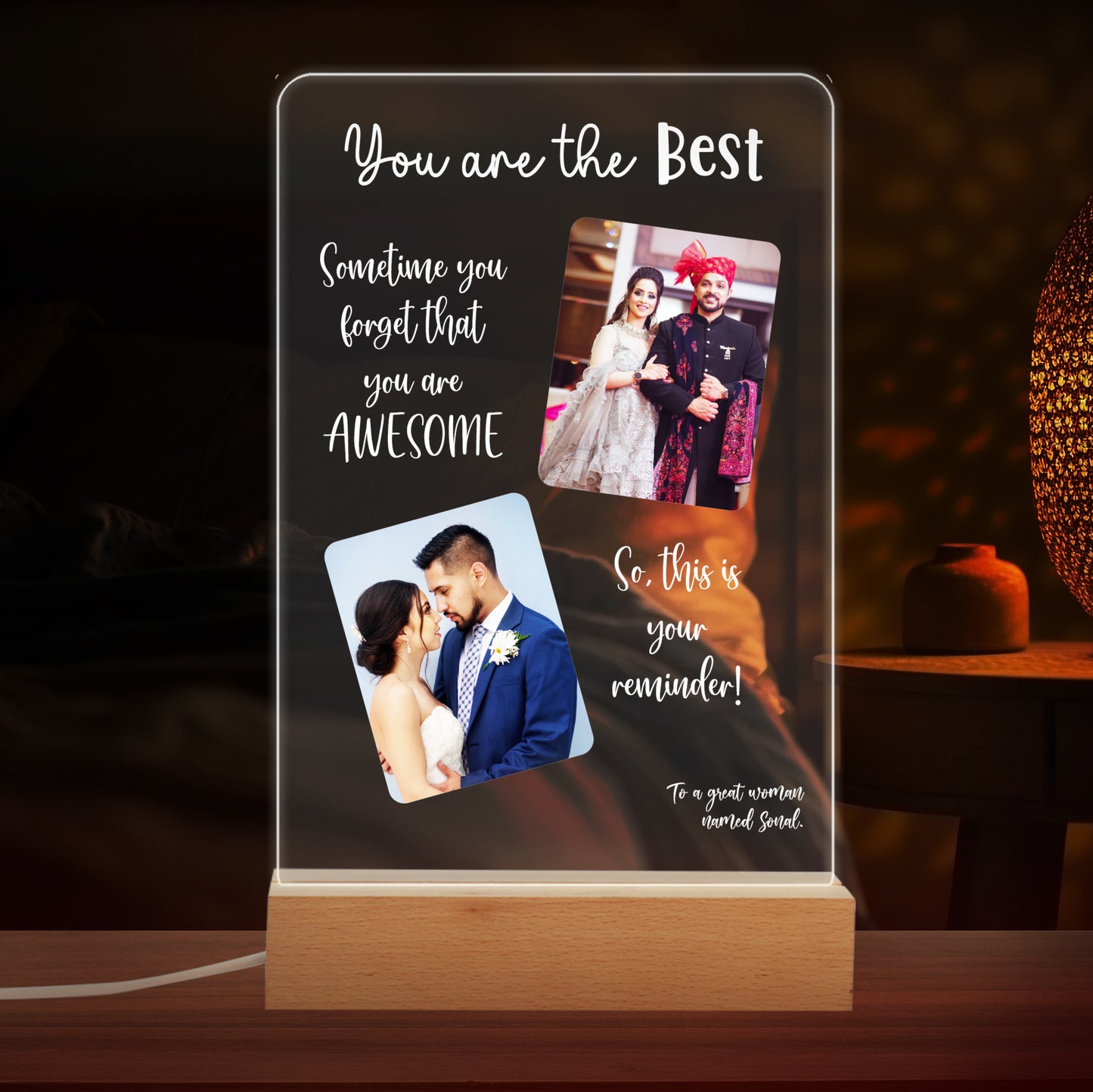  Custom 2-Photo, Name, and Date LED Night Lamp Gift for Birthday, Anniversary, Wedding