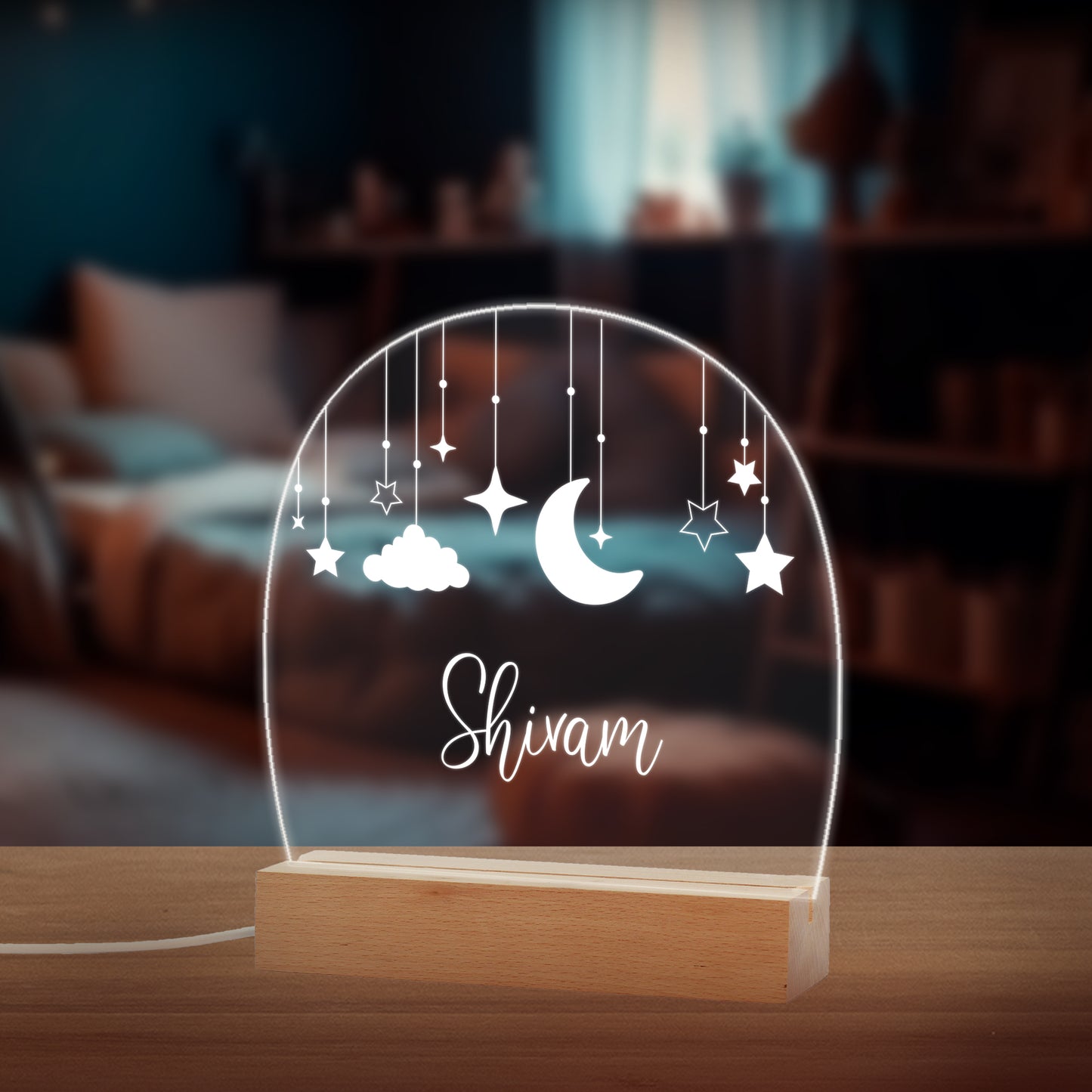 Custom Name Moon, Star and Cloud LED Night Lamp Gift for Kids, Todller on Birthday, Baby Shower, Name Ceremony - NL0032