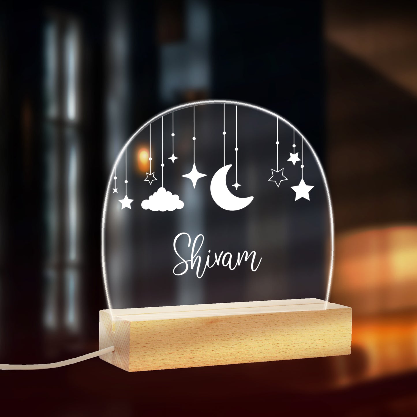 Custom Name Moon, Star and Cloud LED Night Lamp Gift for Kids, Todller on Birthday, Baby Shower, Name Ceremony - NL0032