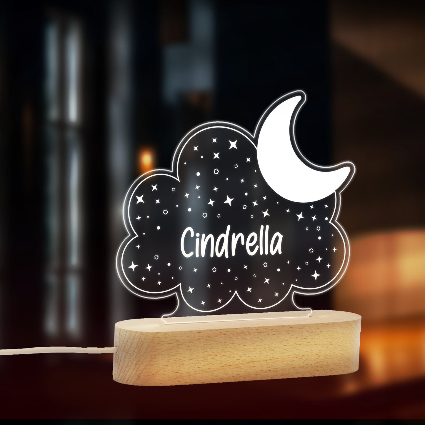 Custom Name Moon, Star and Cloud LED Night Lamp Gift for Kids, Todller on Birthday, Baby Shower, Name Ceremony - NL0034