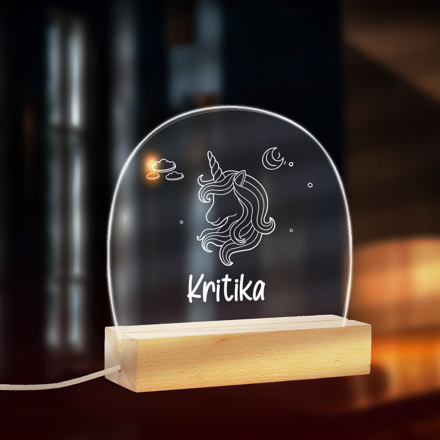 Custom Name Unicorn Design LED Night Lamp Gift for Kids, Todller on Birthday, Baby Shower, Name Ceremony - NL0037