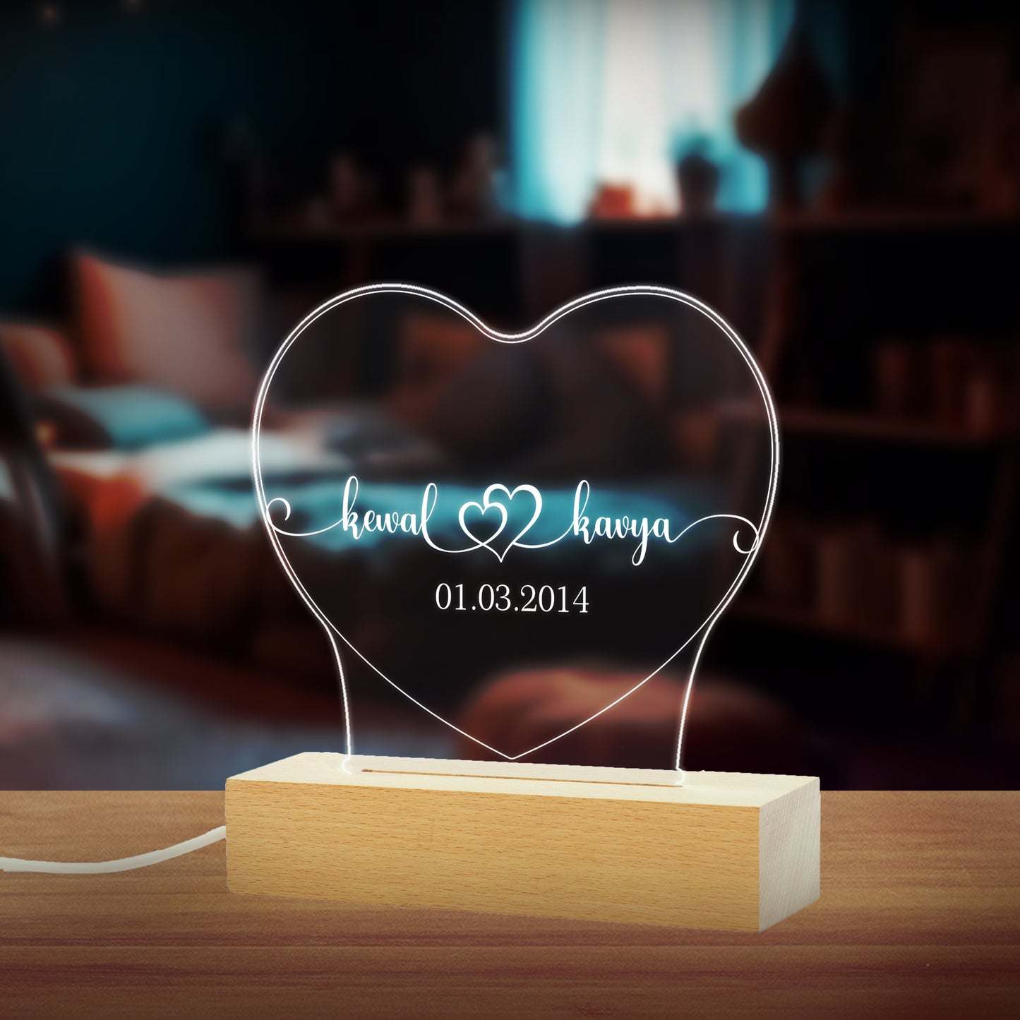 Custom Name, and Date LED Night Lamp Gift for Family, Friends, Couples, Colleagues on Birthday, Anniversary, Wedding - NL0038