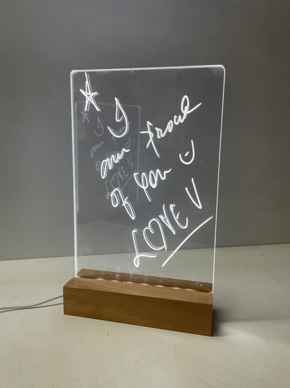 LED Message Board 3D Writing Night Lamp (with Wooden Stand & Markers) ✨