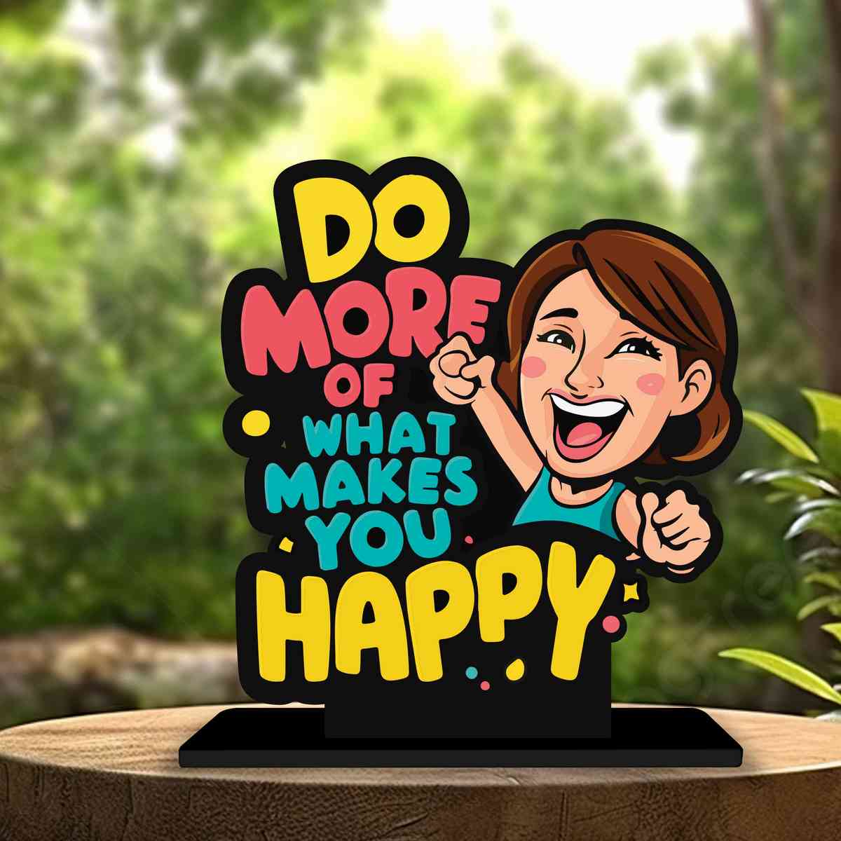 What Makes You Happy Motivational Quote Wood showpiece, Office and Home Decor Item, Study or Computer Table, Decorative Gift Item - P0018