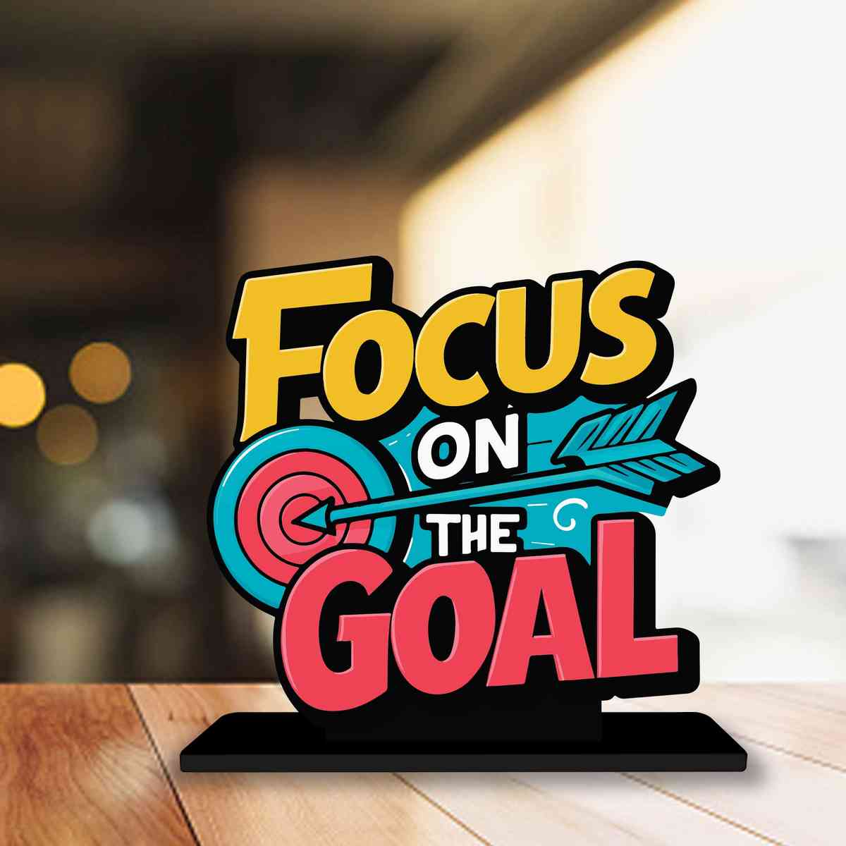 Focus on The Goal Motivational Quote Wood showpiece, Office and Home Decor Item, Study or Computer Table, Decorative Gift Item - P0022