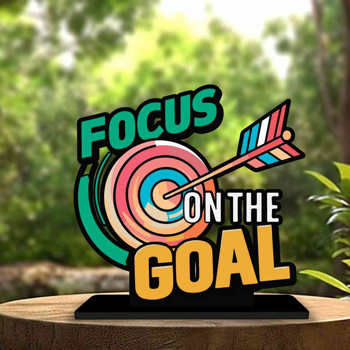 Focus on The Goal Motivational Quote Wood showpiece, Office and Home Decor Item, Study or Computer Table, Decorative Gift Item - P0023