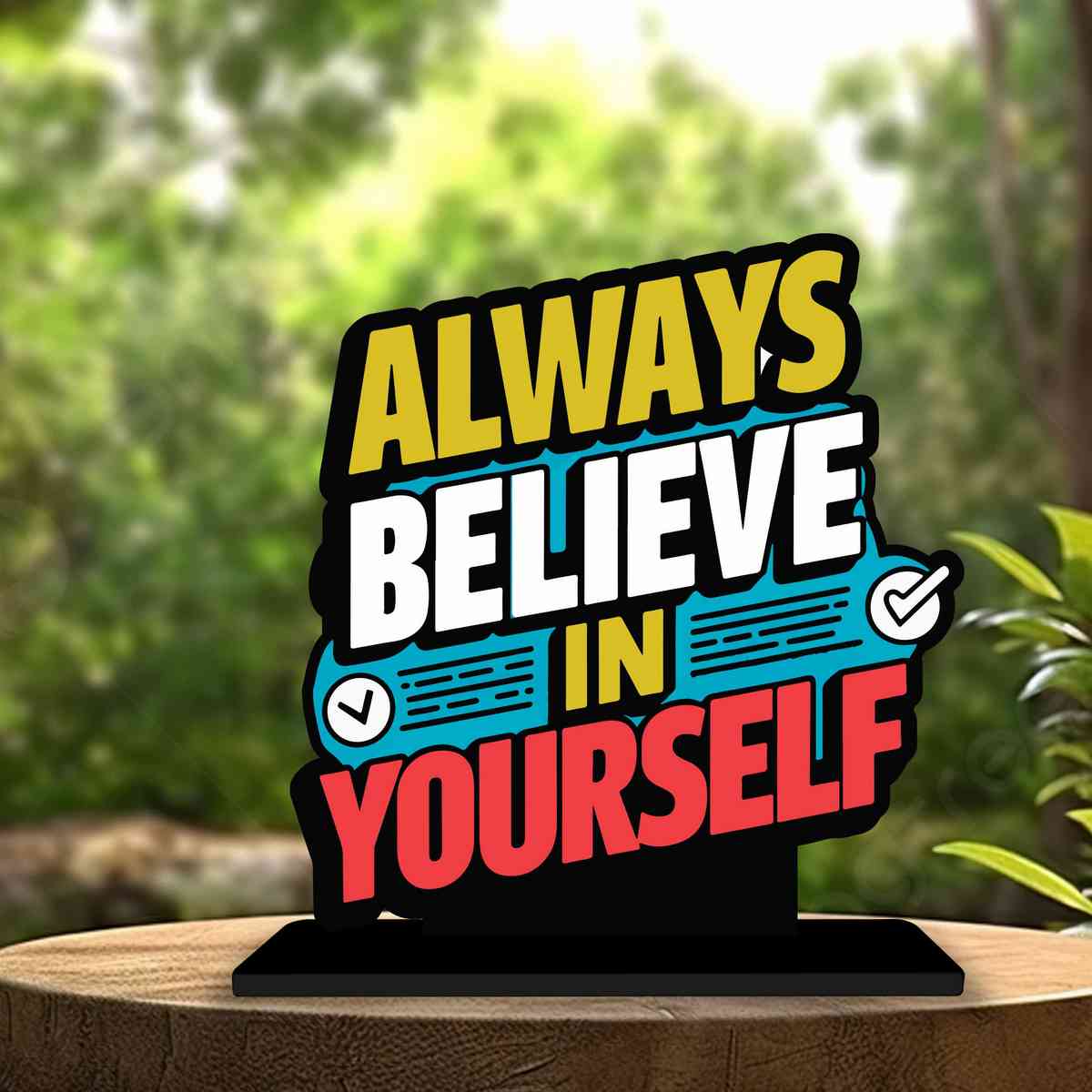 Always Believe in Yourself Motivational Quote Wood showpiece, Office and Home Decor Item, Study or Computer Table, Decorative Gift Item - P0029