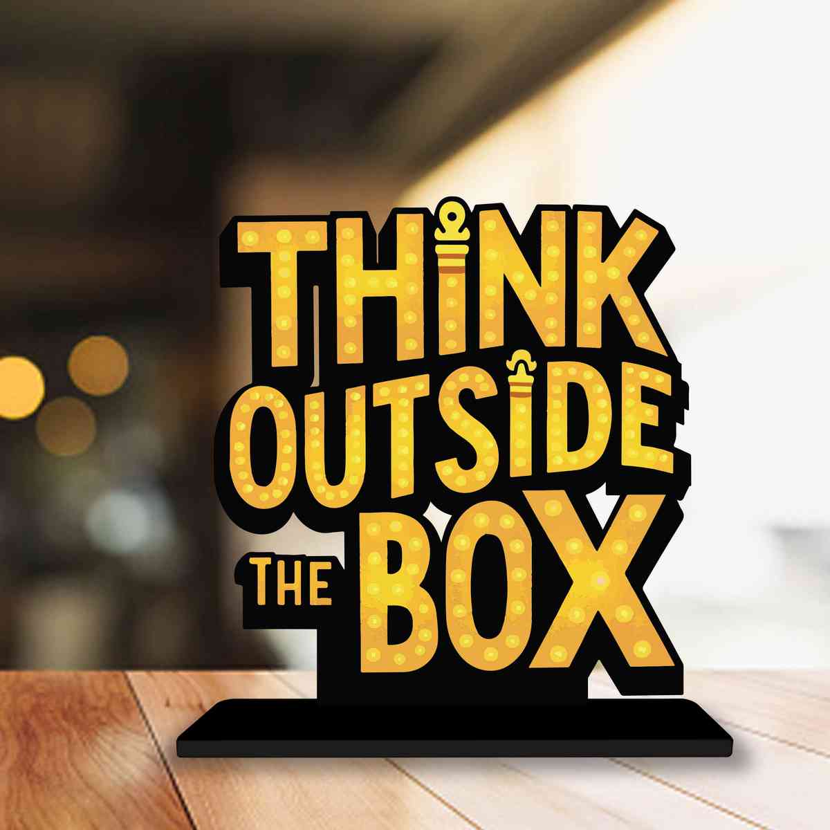 Think Outside The Box Motivational Quote Wood showpiece, Office and Home Decor Item, Study or Computer Table, Decorative Gift Item - P0040