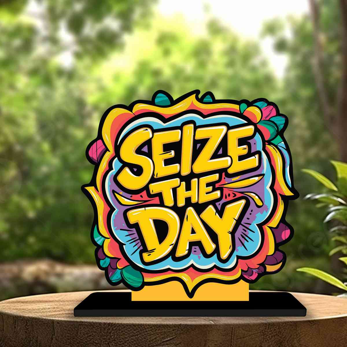 Seize The Day Motivational Quote Wood showpiece, Office and Home Decor Item, Study or Computer Table, Decorative Gift Item - P0050