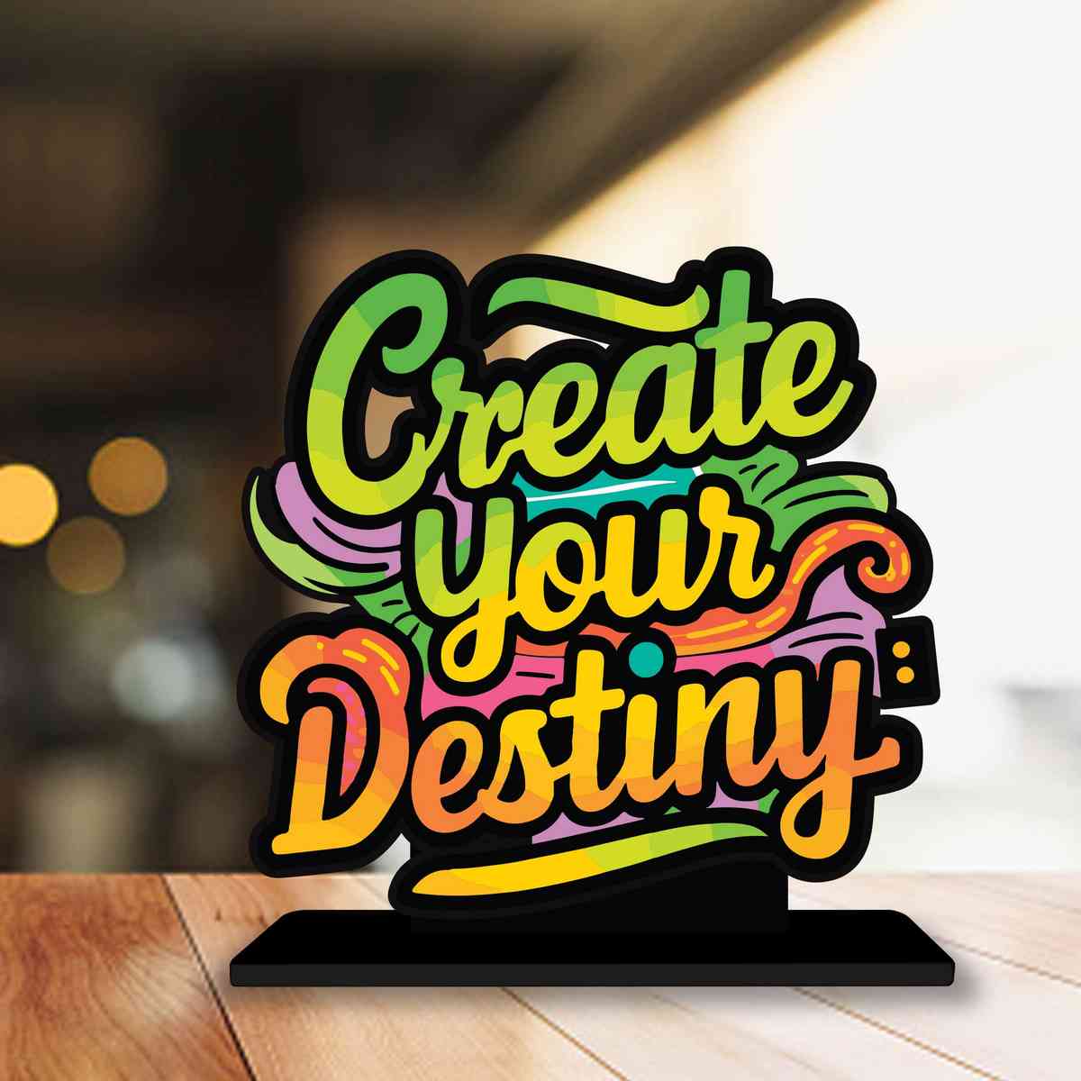 Create Your Destiny Motivational Quote Wood showpiece, Office and Home Decor Item, Study or Computer Table, Decorative Gift Item - P0051