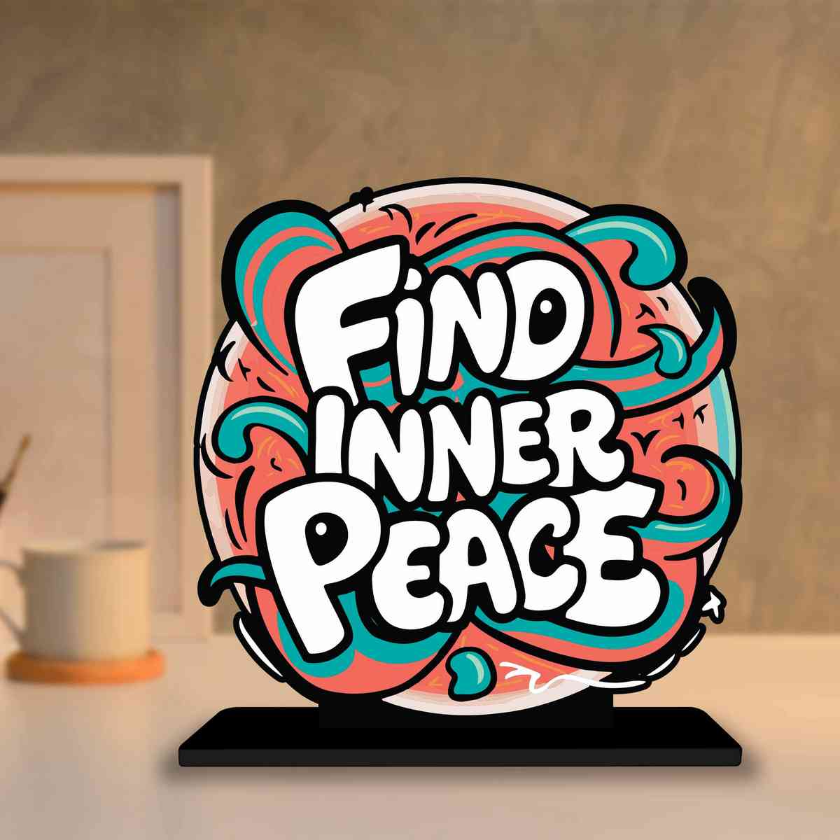 Find Inner Peace Motivational Quote Wood showpiece, Office and Home Decor Item, Study or Computer Table, Decorative Gift Item - P0058