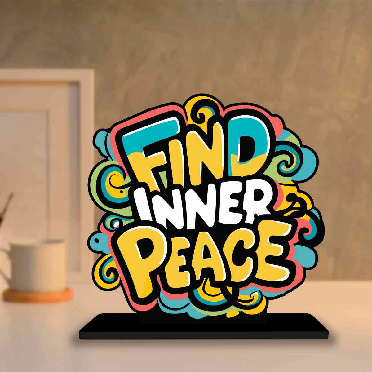 Find Inner Peace Motivational Quote Wood showpiece, Office and Home Decor Item, Study or Computer Table, Decorative Gift Item - P0060