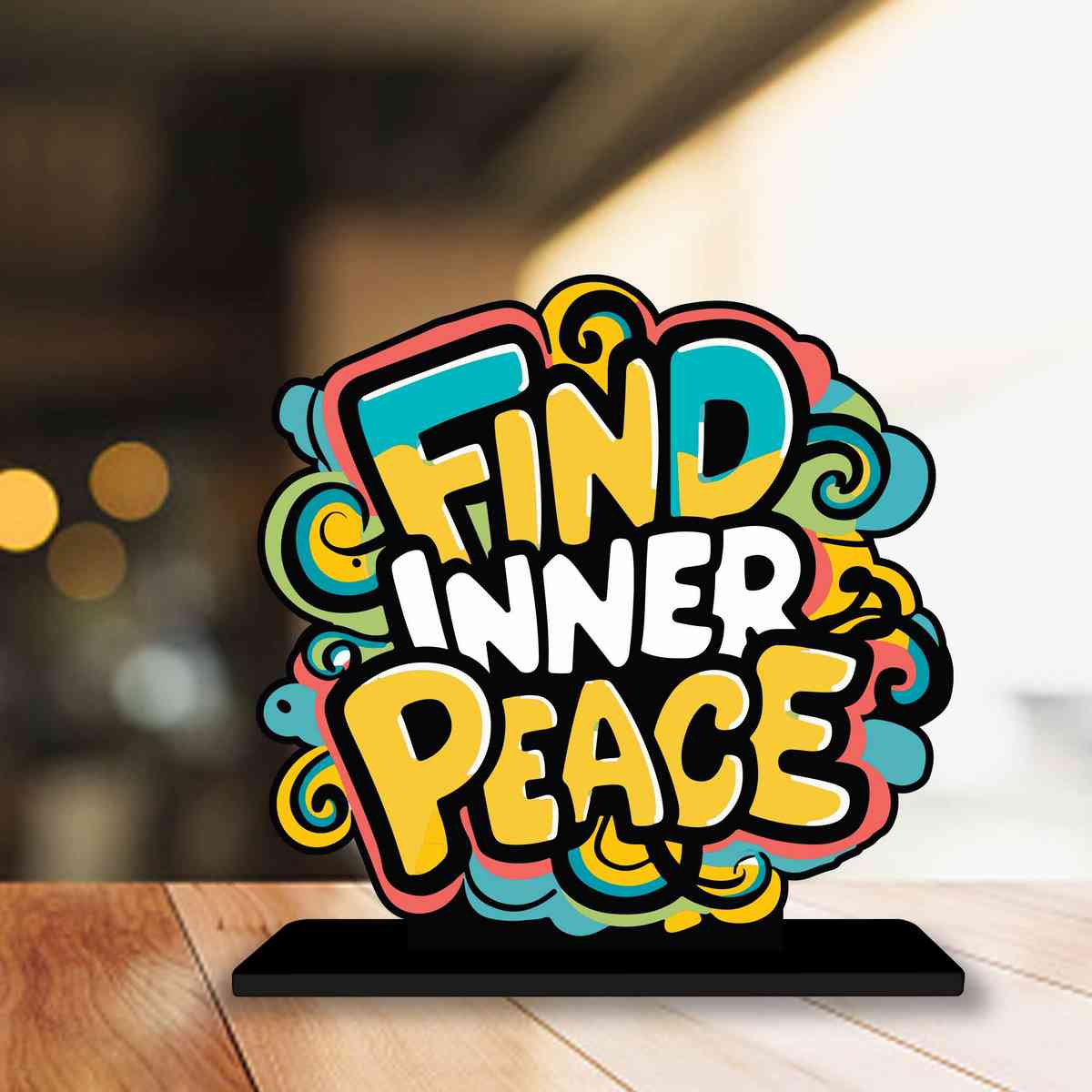 Find Inner Peace Motivational Quote Wood showpiece, Office and Home Decor Item, Study or Computer Table, Decorative Gift Item - P0060