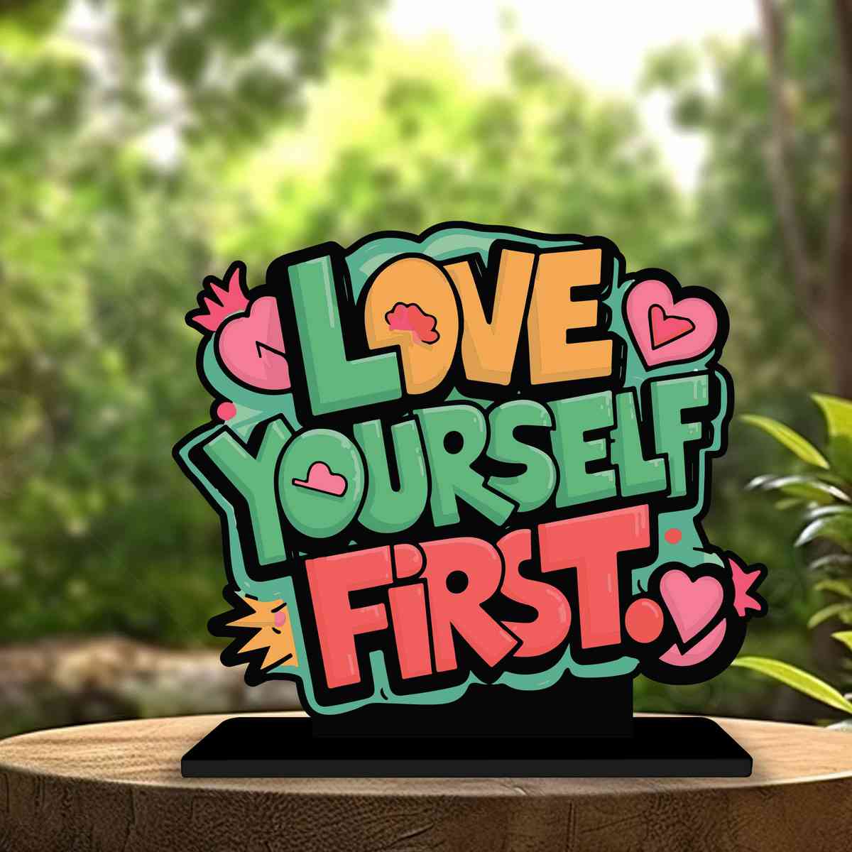 Love Yourself First Motivational Quote Wood showpiece, Office and Home Decor Item, Study or Computer Table, Decorative Gift Item - P0061