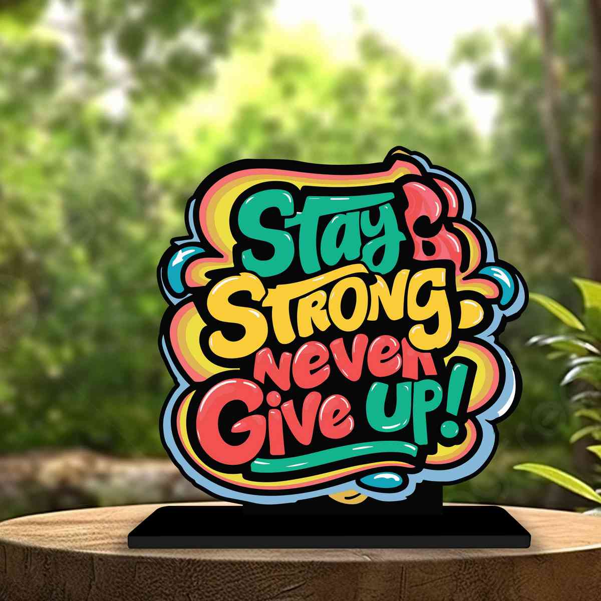 Stay Strong Never Give Up Motivational Quote Wood showpiece, Office and Home Decor Item, Study or Computer Table, Decorative Gift Item - P0065