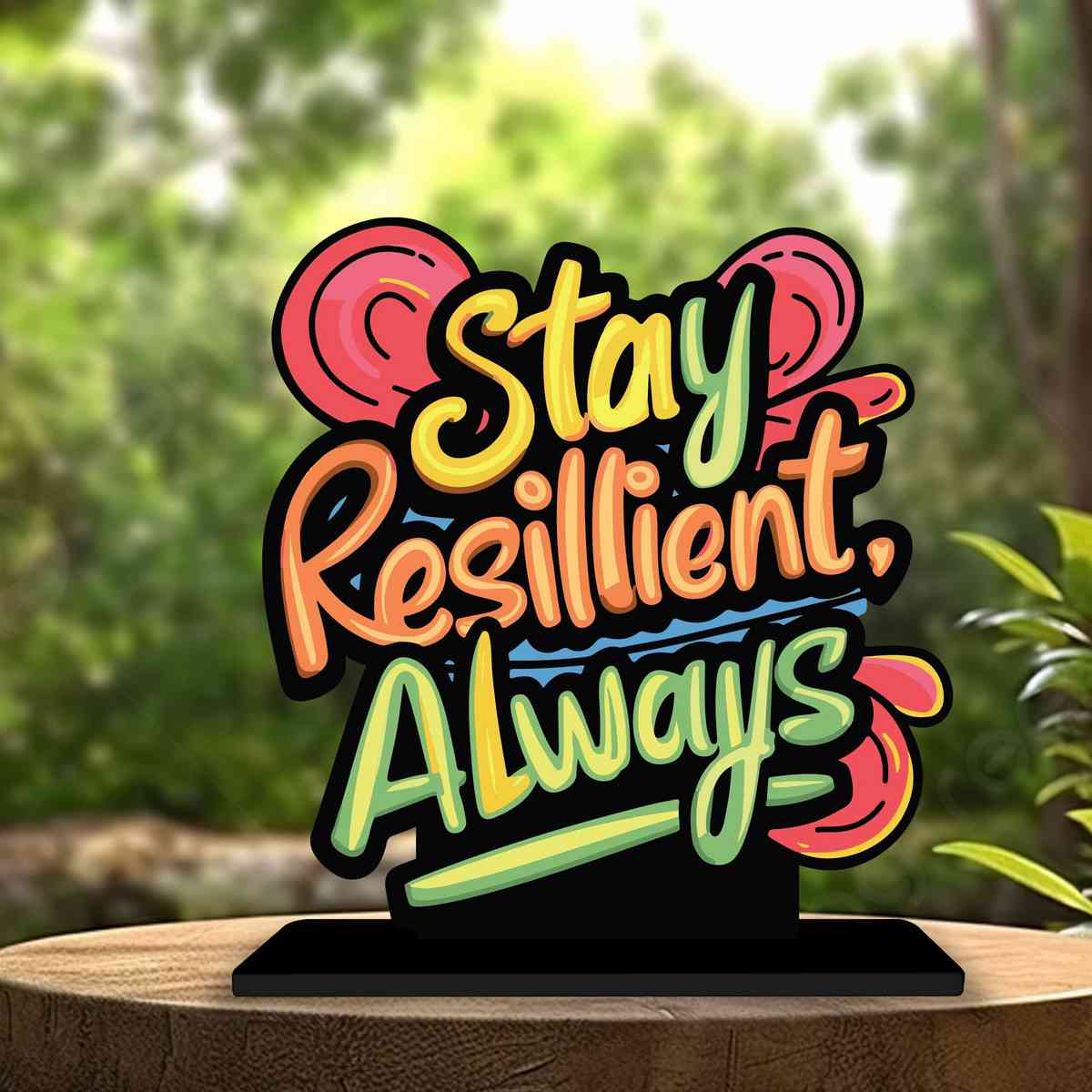 Stay Resilient Always Motivational Quote Wood showpiece, Office and Home Decor Item, Study or Computer Table, Decorative Gift Item - P0075