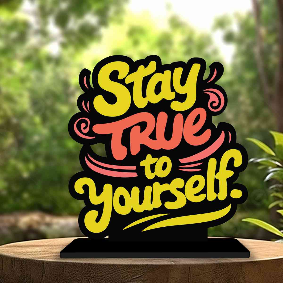 Stay True To Yourself Motivational Quote Wood showpiece, Office and Home Decor Item, Study or Computer Table, Decorative Gift Item - P0077