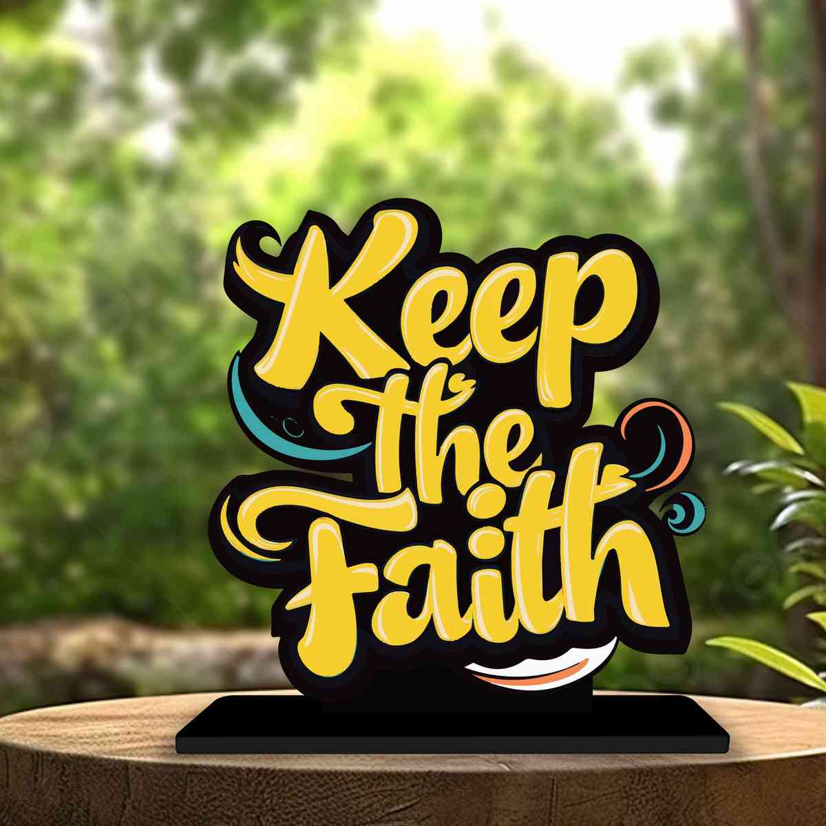 Keep The Faith Motivational Quote Wood showpiece, Office and Home Decor Item, Study or Computer Table, Decorative Gift Item - P0079