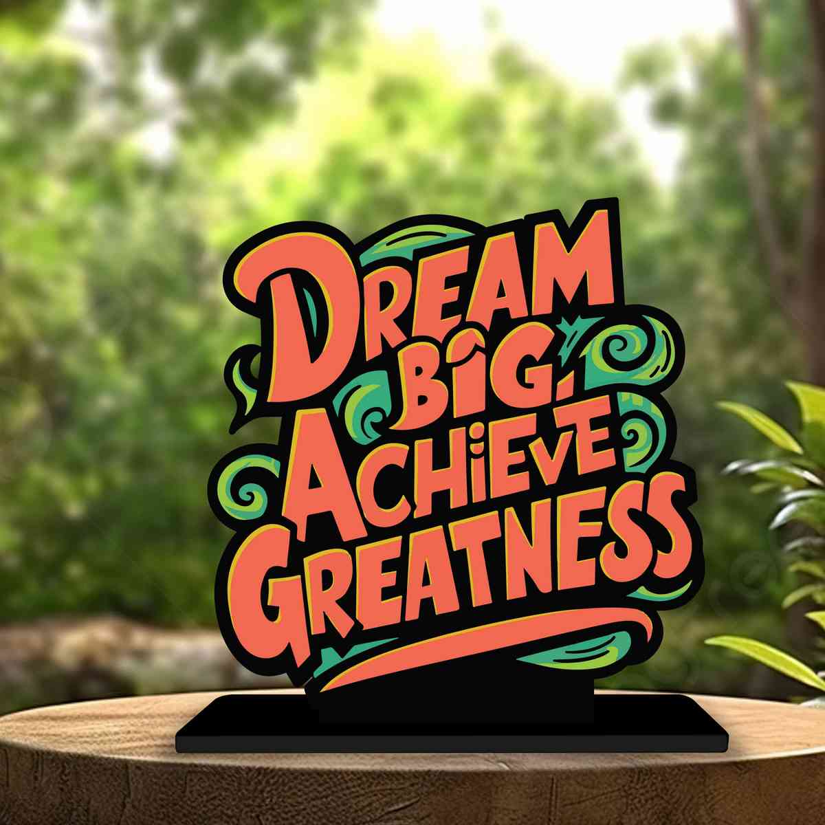 Dream Big Achieve Greatness Motivational Quote Wood showpiece, Office and Home Decor Item, Study or Computer Table, Decorative Gift Item - P0083