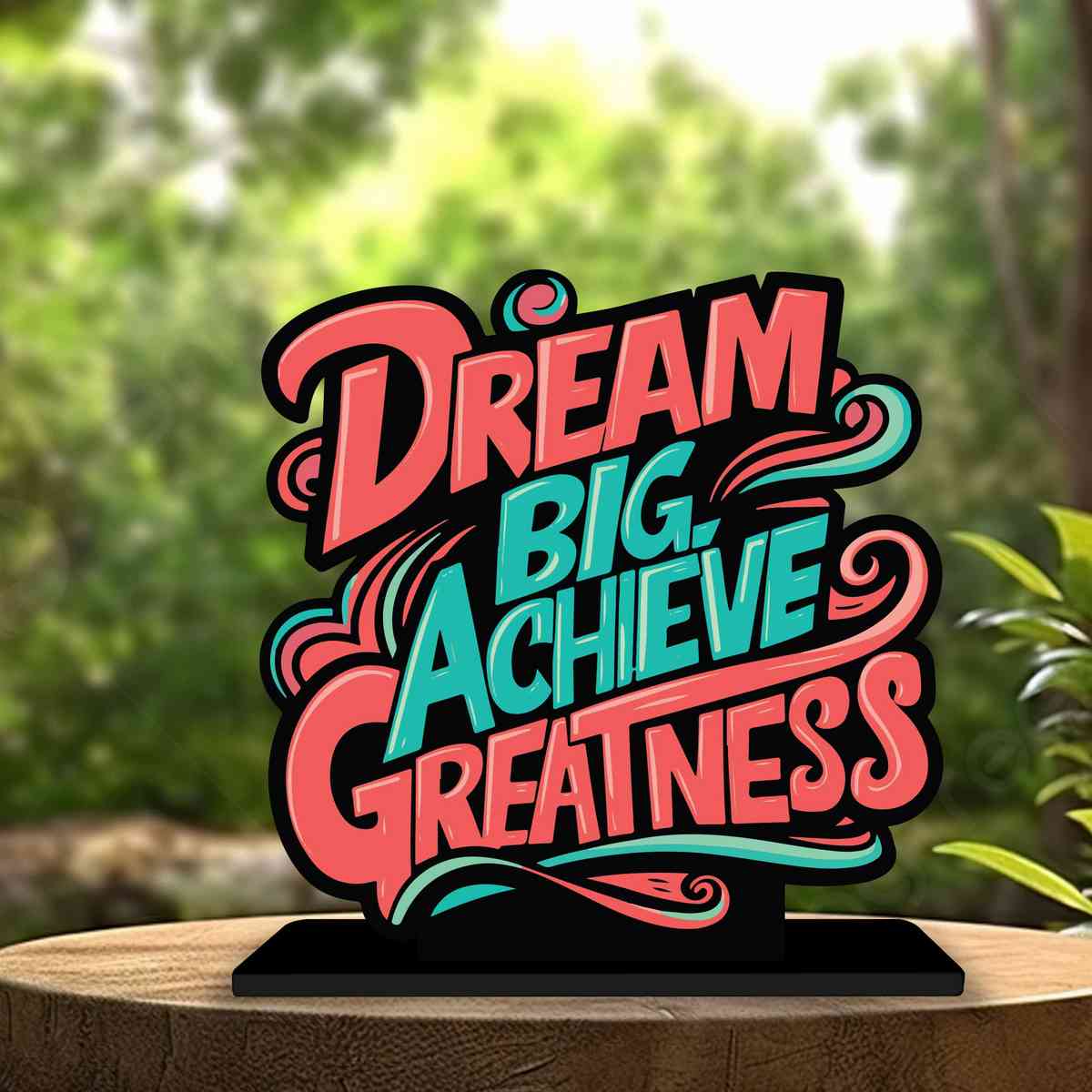 Dream Big Achieve Greatness Motivational Quote Wood showpiece, Office and Home Decor Item, Study or Computer Table, Decorative Gift Item - P0084