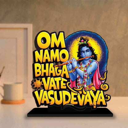 Om Namo Bhagvate Vasudevaya Motivational Quote Wood showpiece, Office and Home Decor Item, Study or Computer Table, Decorative Gift Item - P0089