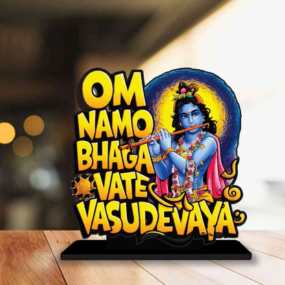 Om Namo Bhagvate Vasudevaya Motivational Quote Wood showpiece, Office and Home Decor Item, Study or Computer Table, Decorative Gift Item - P0089