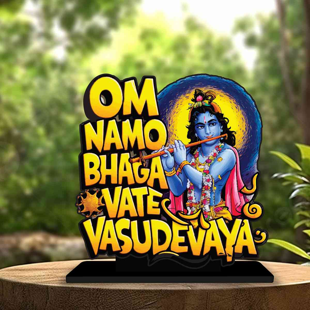 Om Namo Bhagvate Vasudevaya Motivational Quote Wood showpiece, Office and Home Decor Item, Study or Computer Table, Decorative Gift Item - P0089