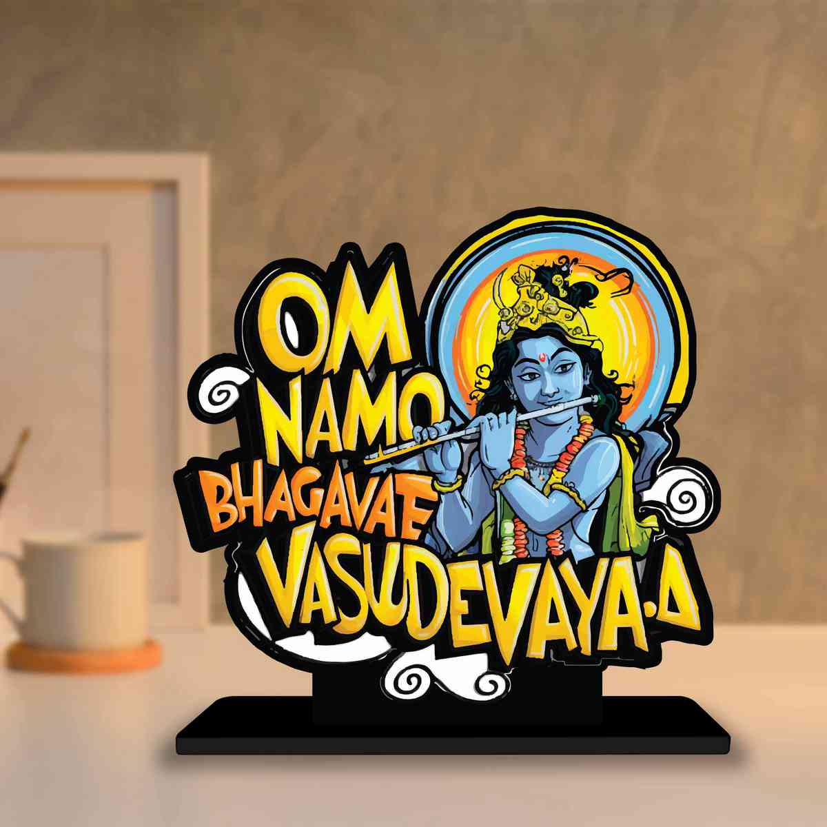 Om Namo Bhagvate Vasudevaya Motivational Quote Wood showpiece, Office and Home Decor Item, Study or Computer Table, Decorative Gift Item - P0090