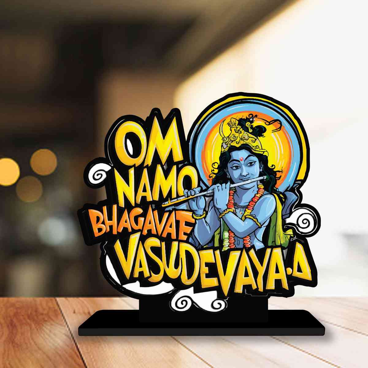 Om Namo Bhagvate Vasudevaya Motivational Quote Wood showpiece, Office and Home Decor Item, Study or Computer Table, Decorative Gift Item - P0090