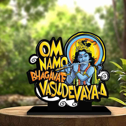 Om Namo Bhagvate Vasudevaya Motivational Quote Wood showpiece, Office and Home Decor Item, Study or Computer Table, Decorative Gift Item - P0090