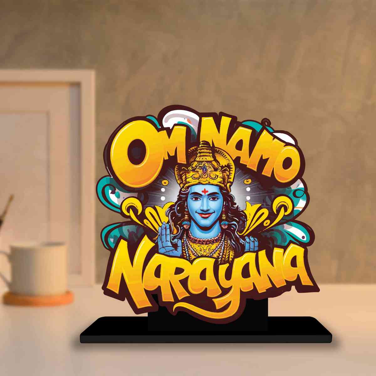 Om Namo Narayana Motivational Quote Wood showpiece, Office and Home Decor Item, Study or Computer Table, Decorative Gift Item - P0091