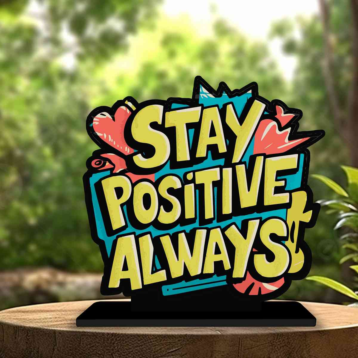 Stay Positive Always Motivational Quote Wood showpiece, Office and Home Decor Item, Study or Computer Table, Decorative Gift Item - P0095