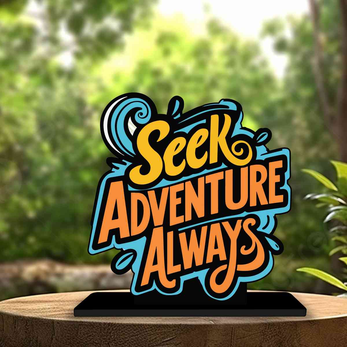 Seek Adventures Always Motivational Quote Wood showpiece, Office and Home Decor Item, Study or Computer Table, Decorative Gift Item - P0100