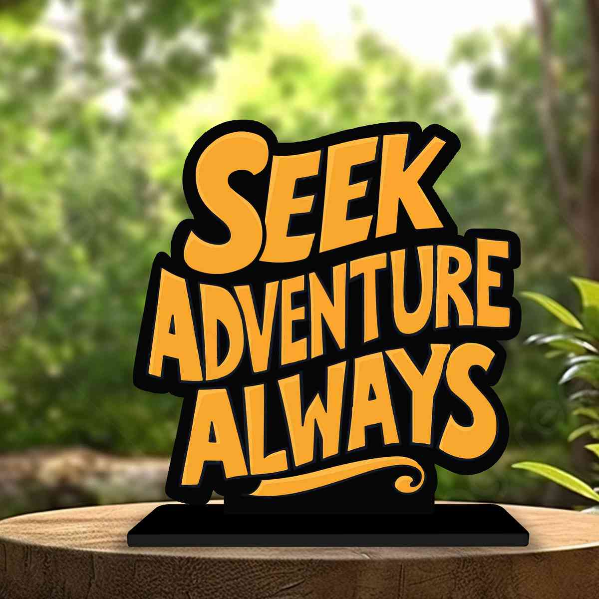 Seek Adventures Always Motivational Quote Wood showpiece, Office and Home Decor Item, Study or Computer Table, Decorative Gift Item - P0101