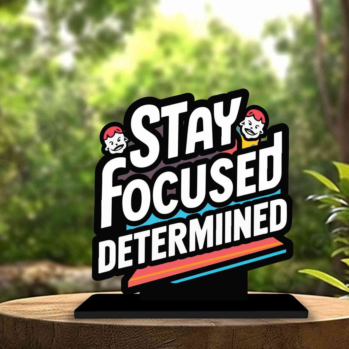 Stay Focused Determinded Motivational Quote Wood showpiece, Office and Home Decor Item, Study or Computer Table, Decorative Gift Item - P0102