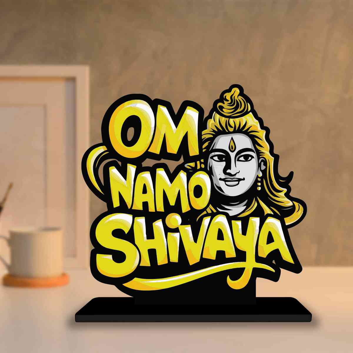 Om Namah Shivaya Motivational Quote Wood showpiece, Office and Home Decor Item, Study or Computer Table, Decorative Gift Item - P0105