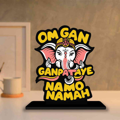 Om Gan Ganapataye Namo Namah Motivational Quote Wood showpiece, Office and Home Decor Item, Study or Computer Table, Decorative Gift Item - P0106