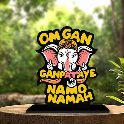 Om Gan Ganapataye Namo Namah Motivational Quote Wood showpiece, Office and Home Decor Item, Study or Computer Table, Decorative Gift Item - P0106